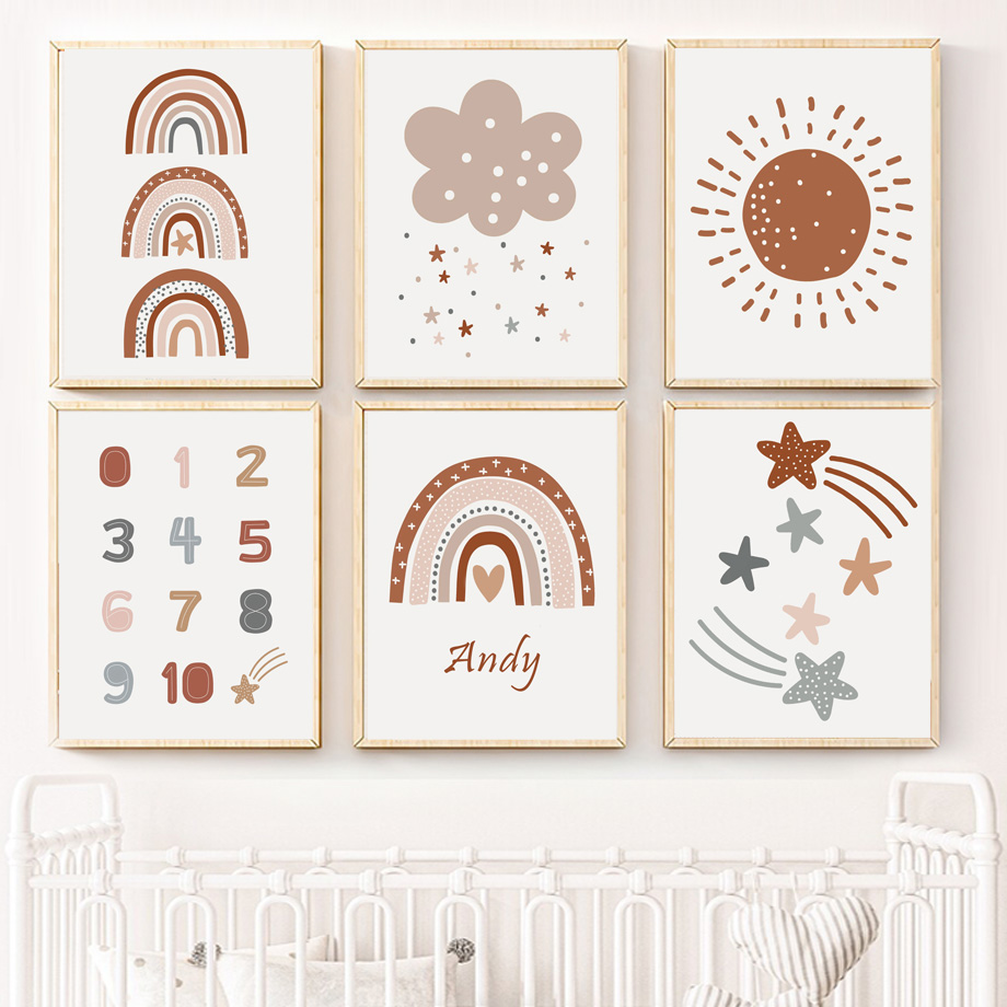 Kids Education Name - Bohem Tarzı Bebek Odası Poster Tuval